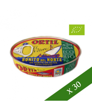 BOX x30 - Ortiz Thunfisch der Sorte Bonito del Norte (Weißer Thunfisch) in Bio-Olivenöl 112gr.
